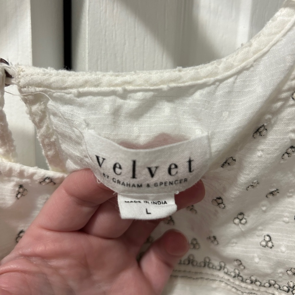 Velvet by Graham & Spencer Women’s Raina Swiss Dot Blouse Top Off-white Size L - Picture 6 of 15